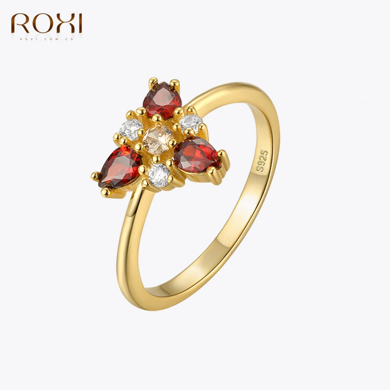 

ROXI 925 Sterling Silver Delicate Red Geometric Crystal Rings For Women Girls Cassic Wedding Statement Fine Jewelry Gift anillos