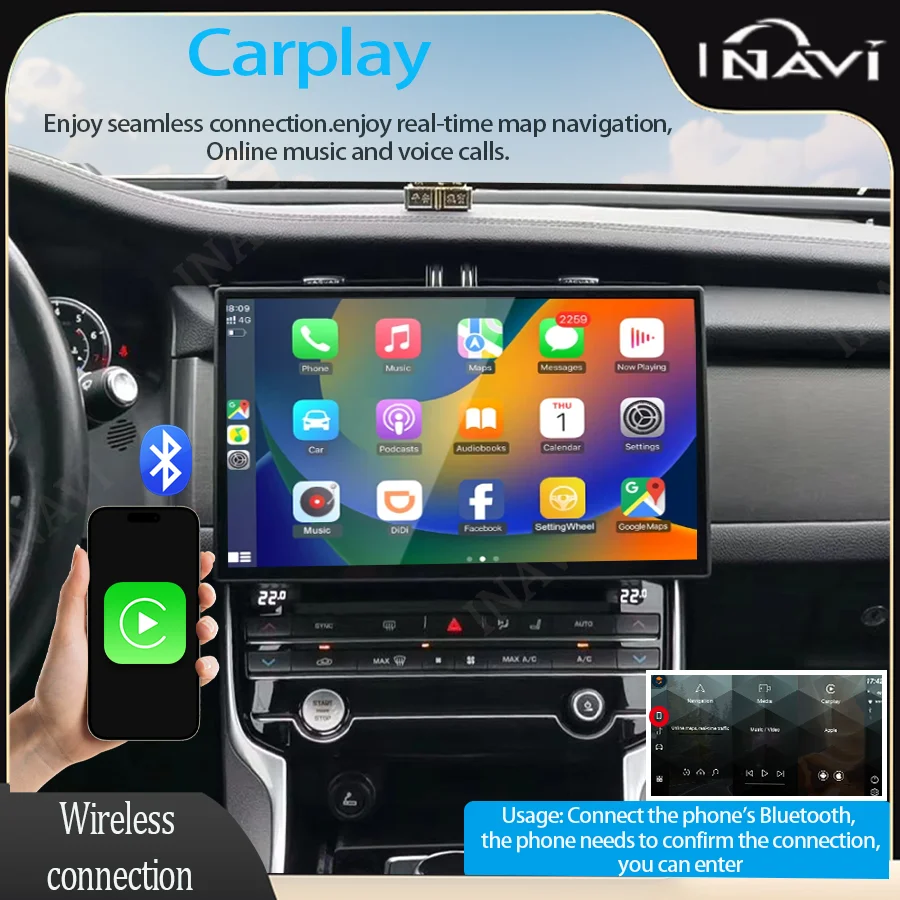 Фото 13,3 дюймовый Android 14 медиаплеер для 2016-2019 Jaguar XF/XFL/X260 Радио беспроводной Carplay и авто сохранить оригинальное меню автомобиля №5