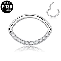 astm f136 titanium cz oval hinged segment ring nose studs septum piercing clicker cartilage earrings tragus nose rings jewelry