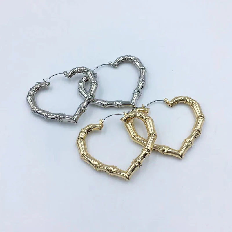 Металлические бамбуковые шарнирные высококачественные серьги в форме сердца