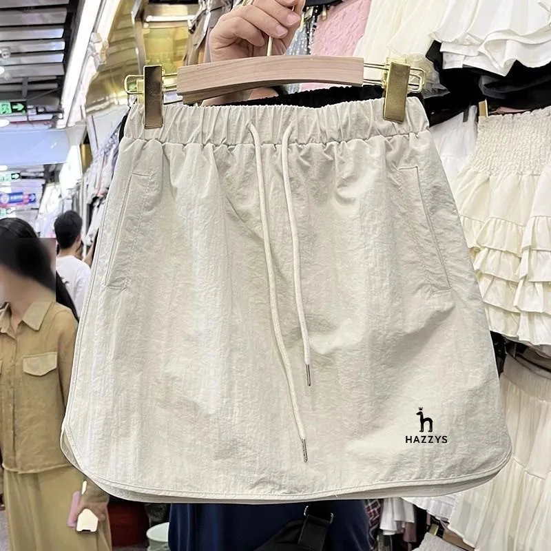 Korea Fashion Summer Women's Golf Pants Vintage High-waisted Drawstring A-line Skirt Elastic Belt Golf Cargo Pants Short Skirt