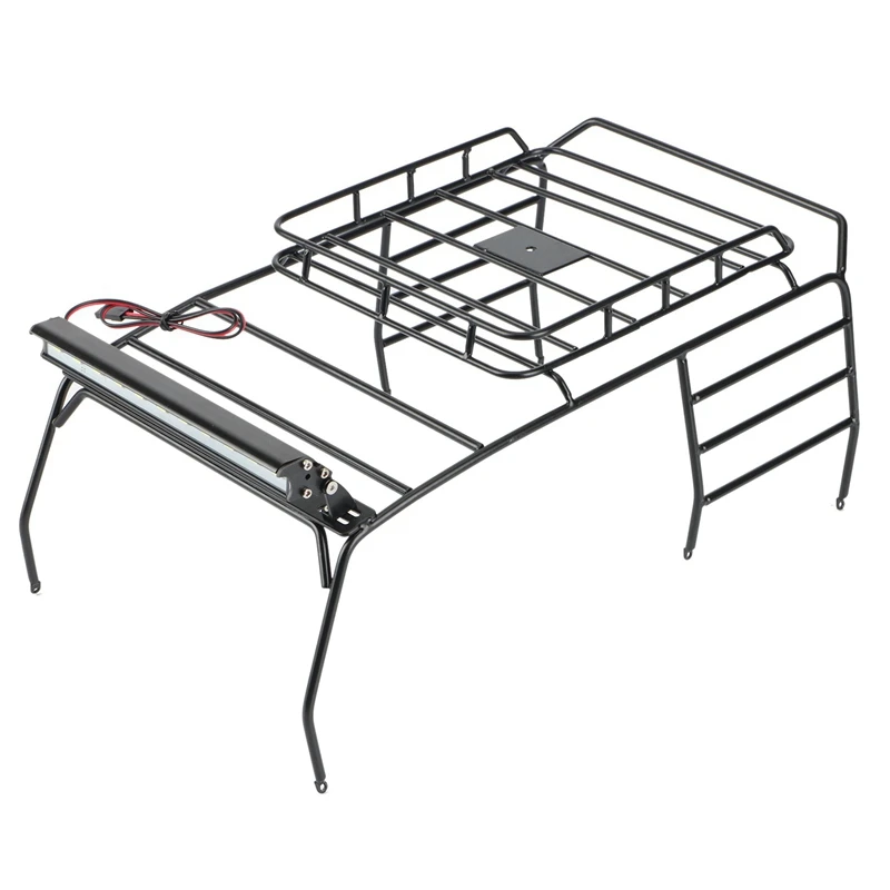 

Metal Roof Rack Roll Cage Luggage Tray With LED Light Bar For 1/10 RC Crawler Car Axial SCX10 Jeep Wrangler Body Shell
