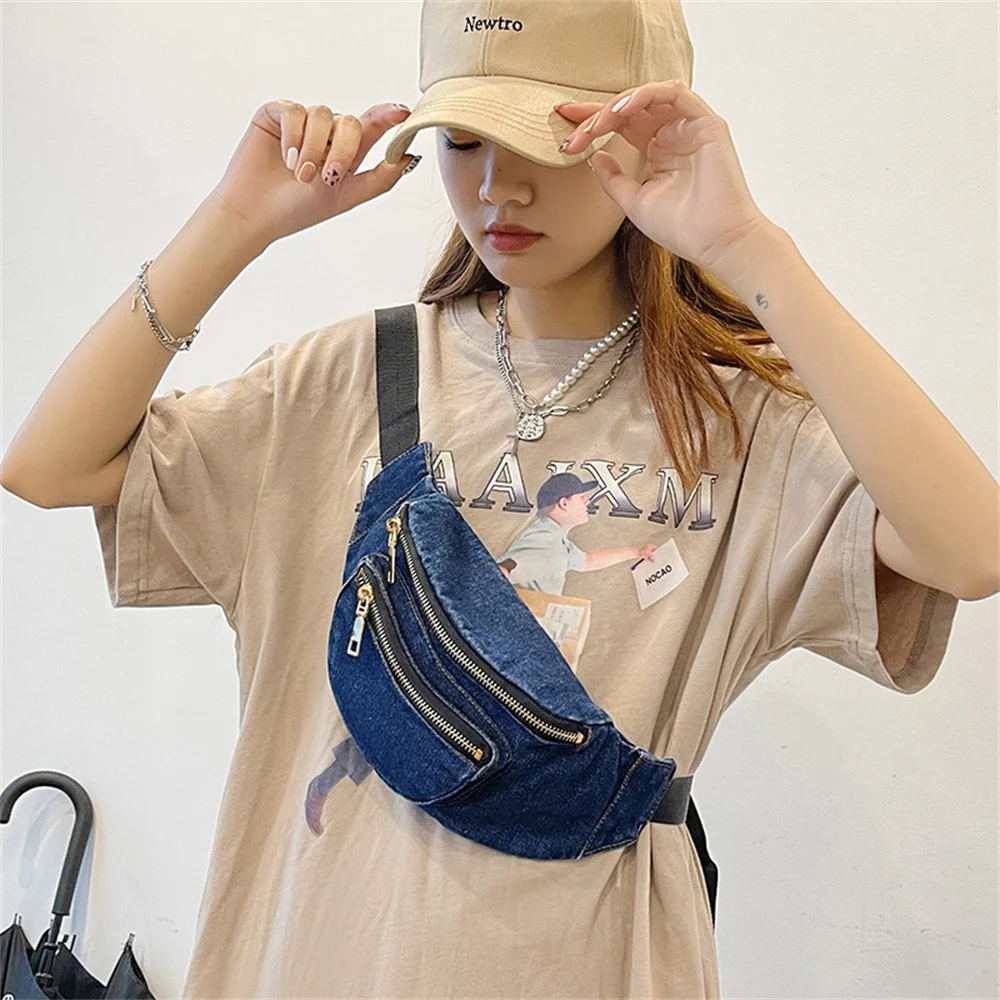 Fashion Denim Crossbody Sling Bags Women Casual Versatile Fanny Packs Female Personalization Vintage Street Sports Chest Bag