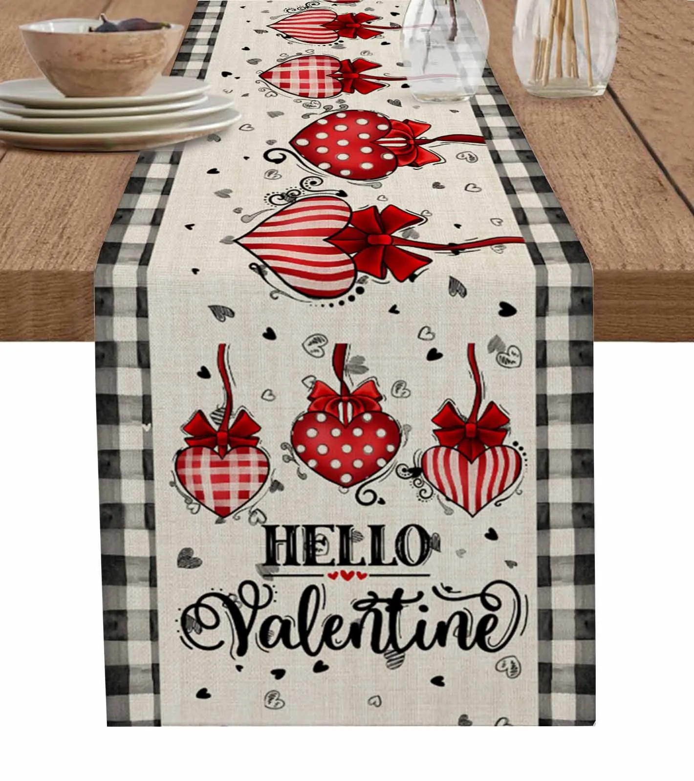 

День Святого Валентина, акварель, ручная роспись, любовь, настольная дорожка из хлопка и льна, Свадебный декор для кухонного стола, настольная дорожка