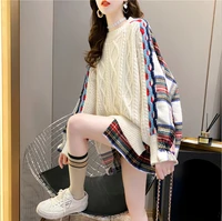 women autumn winter lazy style stitching pullover fake two piece sweater loose 2021 knitted tops lady all match korean knitwear
