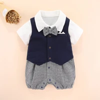 new baby costumes plaid newborn baby boys rompers waistcoat 2pcsset kids baby boy gentelman clothes sets with bow 0 12m