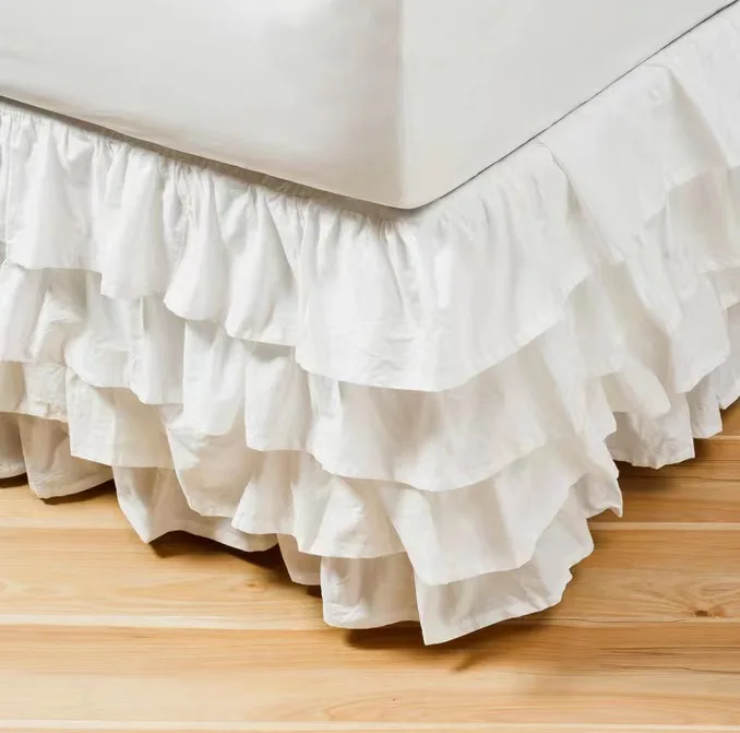 

Three Layers Wrap Around Elastic Solid Bed Skirt Elastic Band Without Sheet Easy On/Easy Off Dust Ruffled Tailored Home Hotel