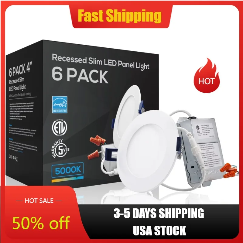 

Dimmable Ceiling Canless Downlight,Energy Star Listed 5000K Daylight 4" Slim Panel LED Recessed Light with J-box