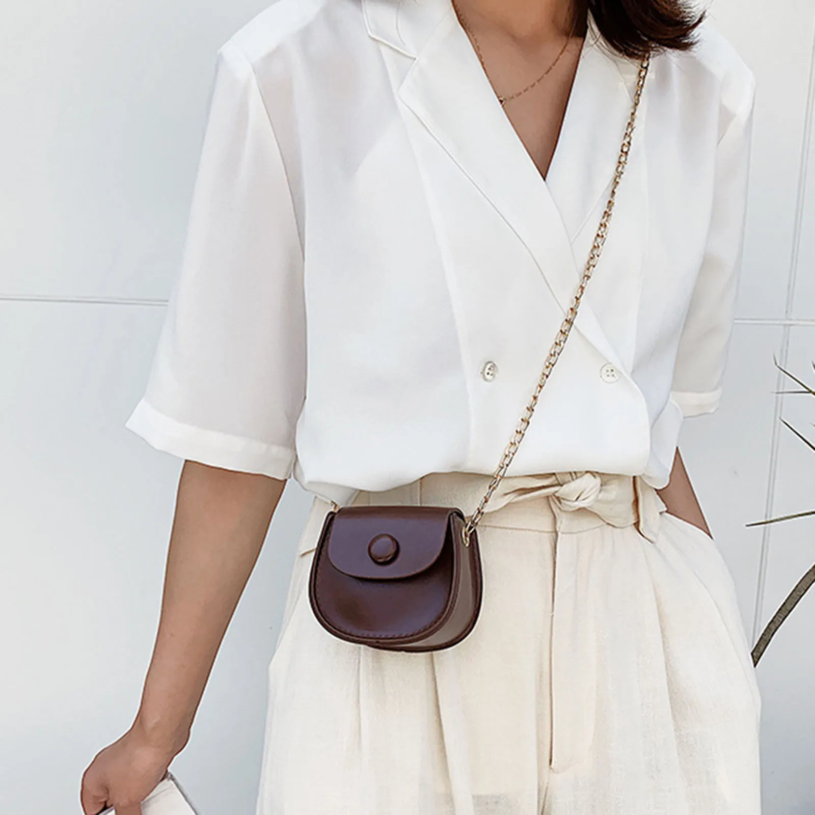 

2023 New Fashion Female Mini PU Leather Shoulder Bag Solid Color Chain Women's Shoulder Crossbody Casual Trendy Phone Bags