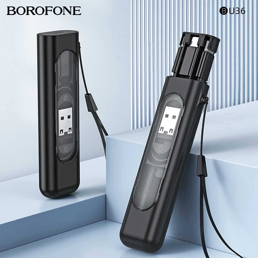 

BOROFONE Multi-Functional Cable Card Storage Box Portable PD 60W Fast Charging USB C Data Wire Cord Set For Traveling