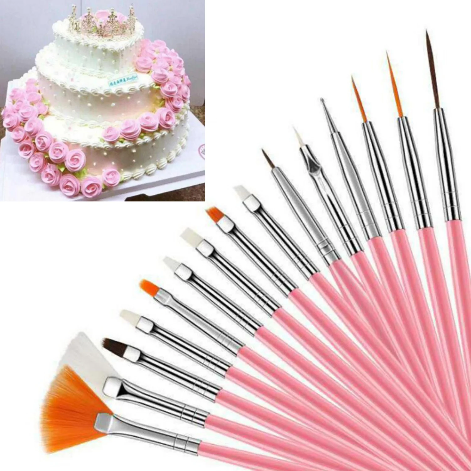 

15Pcs/set Fondant Cake Brush DIY Sugar Craft Baking Decorating Tools Cake Pen Brush for Fondant Painting Cookie Decoration Tools