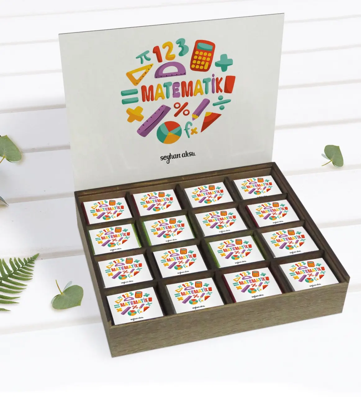 

Индивидуальный дизайн учителя математики в деревянной коробке 48'li, если вы хотите шоколадный подарок