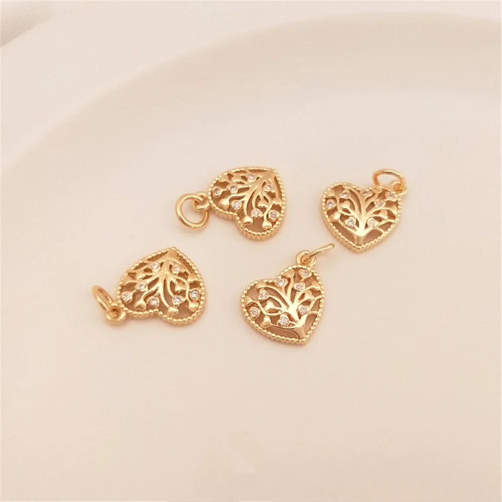 

14K Gold Filled Plated Micro-inlaid zircon lucky tree heart shaped pendant DIY first ornaments hanging accessories