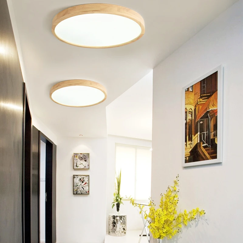 $14.22 Modern Led Ceiling Light Solid Wood Nordic Corridor Aisle Balcony Ultra-thin Bedroom Living Lighting Fixture Round Decor Lamp
