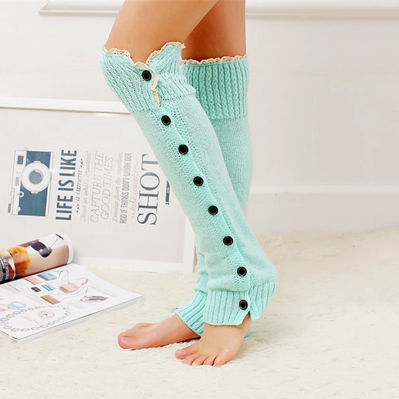 50CM Leg Warmers Women Button Lace Over Knee Boot Cover Long Knitted Foot Cover Ladies Ankle Winter Warm Socks