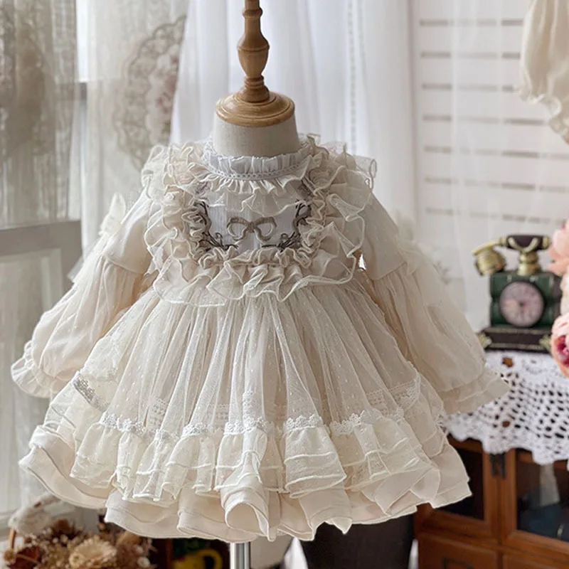 Spanish Vintage Lolita Princess Ball Gown Flower Embroidery Design Kids Perform Birthday Baptism Eid Party Girls Dresses