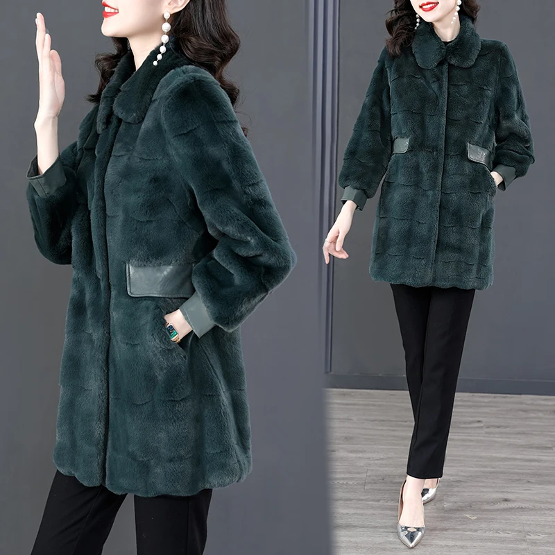 New Winter Women Turn-down Collar Single-breasted Long Coat High Quality Imitated Mink Thicken Warm Faux Fur Coat