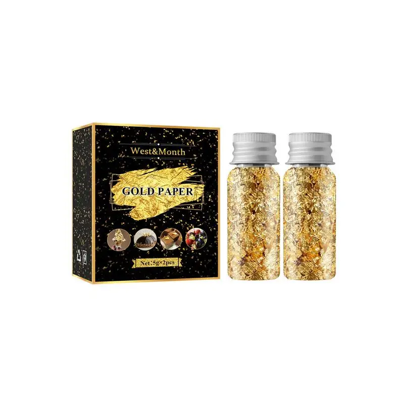 

Хлопья из золотой фольги, 2 бутылки, хлопья из серебряной позолоченной фольги, красивые маникюрные наклейки «сделай сам», блестки для ногтей...