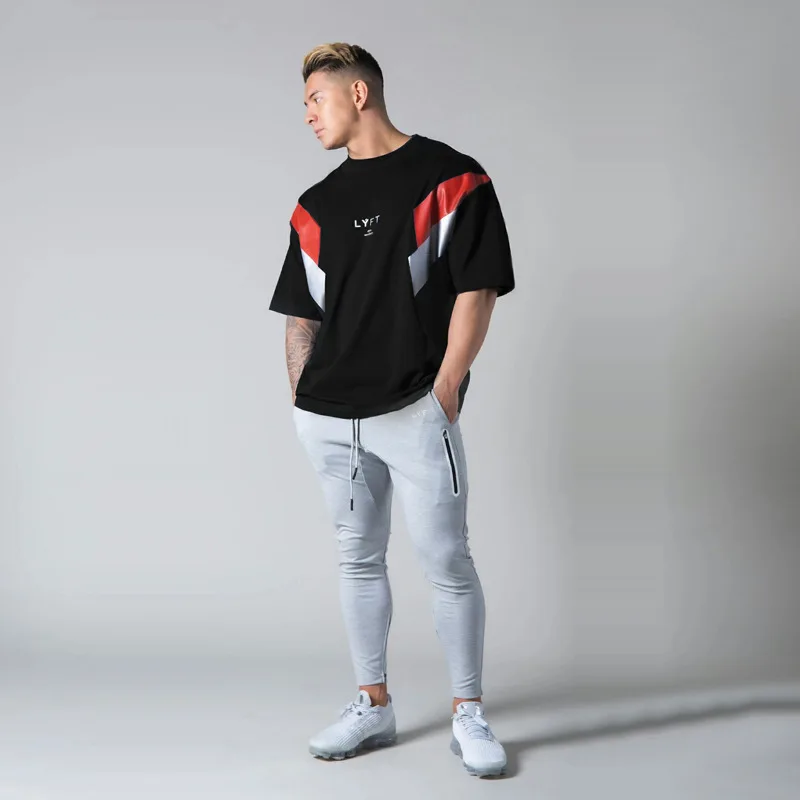 

European and American cross-border muscle fitness men's short sleeve T shirt fashion casual cotton loose short sleeve top