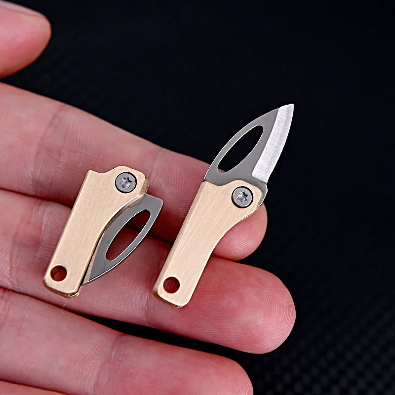 

EDC Brass Sharp Folding Knife Outdoor Camping Cutting Tool Unpacking Express Fruit Knife Key Chain Pendant Self-defense Gift