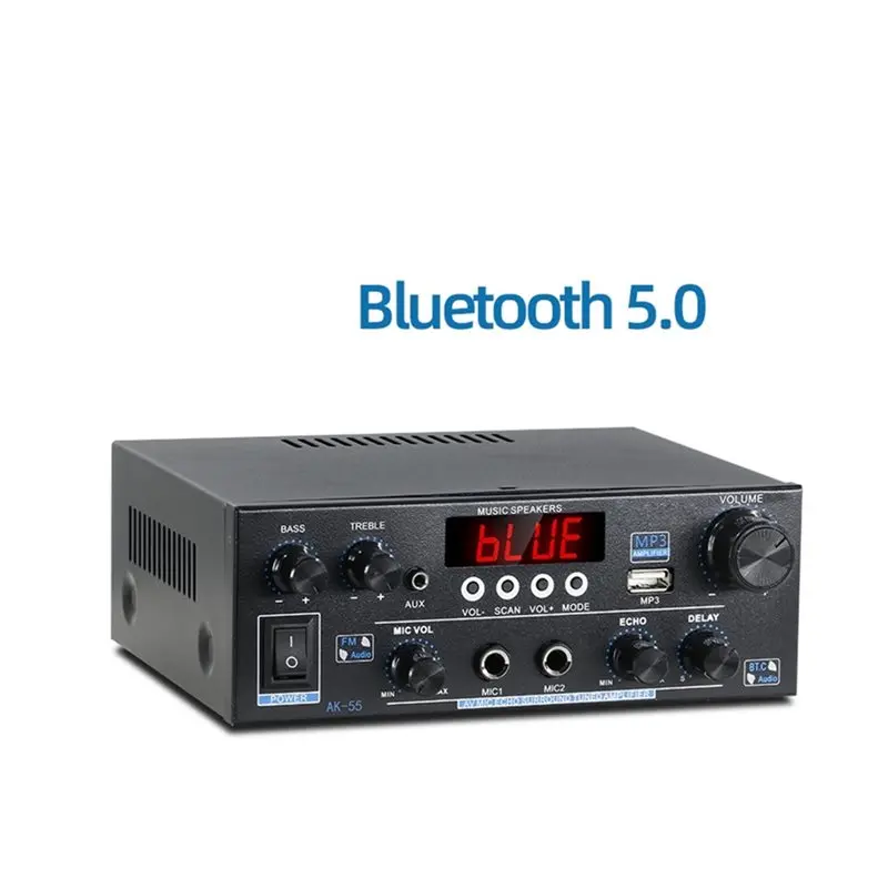 Фото Цифровой Hi-Fi усилитель A99E-AK55 с Bluetooth, объемным звуком, максимальной мощностью для домашнего и автомобильного использования, аудиоусилитель BT 5.0, вилка стандарта США №3