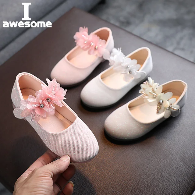2021 Baby Girls Walking Shoes Kids PU leather Big Flower Summer Princess Non-slip Shoes Party Wedding Baby Girls Dance Shoes 1