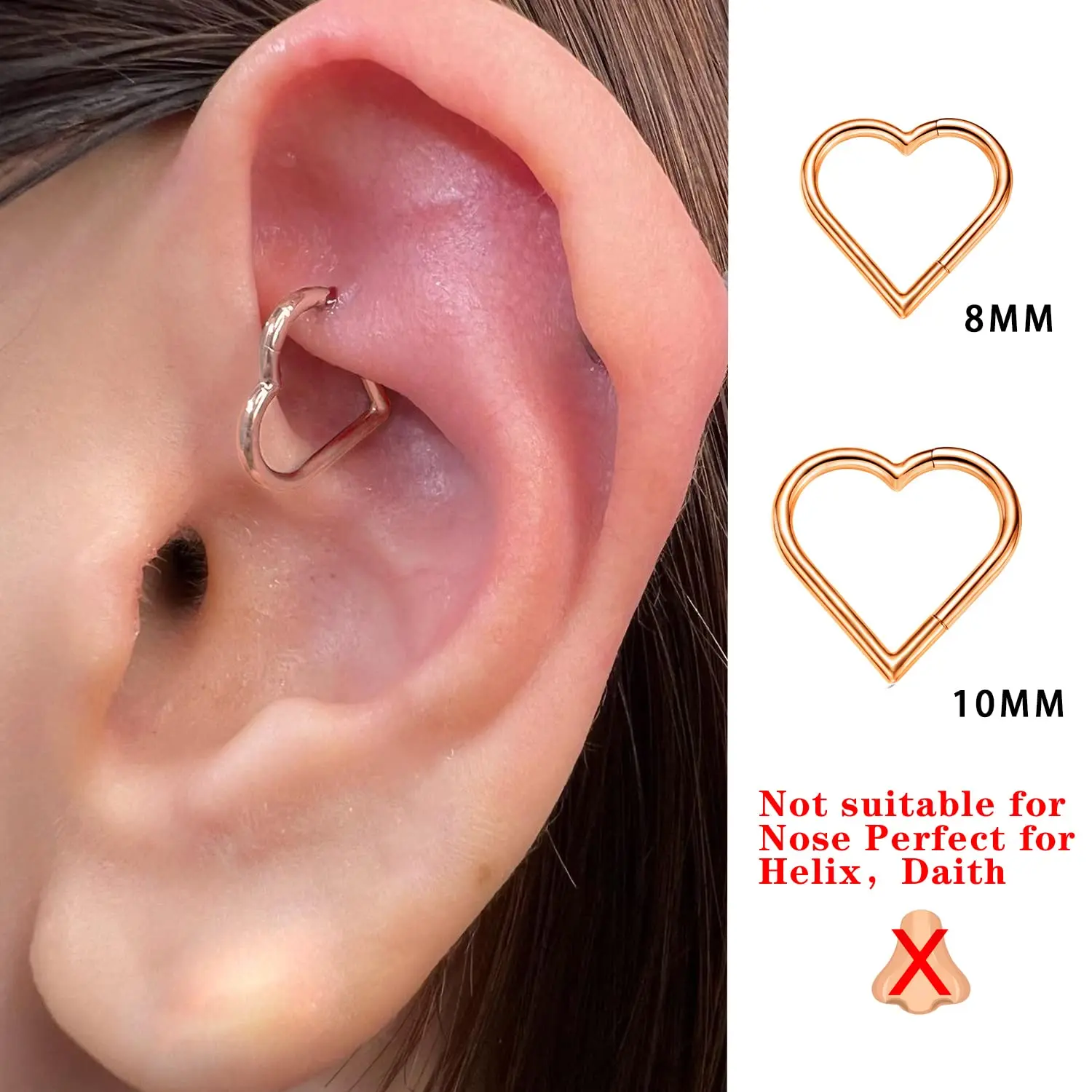 G23 Titanium Nose Ring  for Women Girls Piercing Earrings Hoop Heart Shape Clicker Helix Cartilage Tragus Body Jewelry