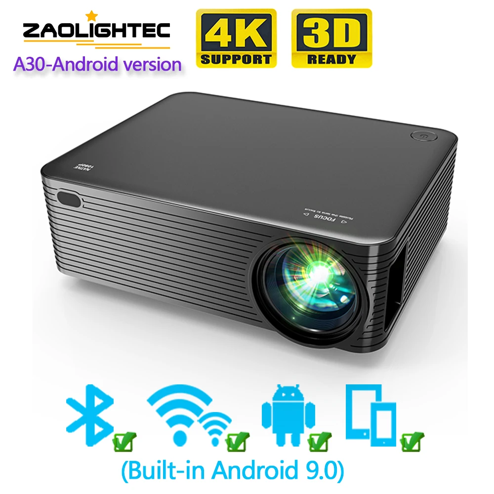 

ZAOLIGHTEC A30 1920x1080P LCD Smart Android 10.0 Wifi LED Video Home Theater Projector Support 4K Projector for Smartphone
