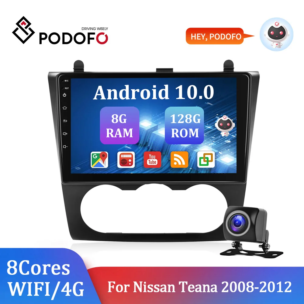 

Podofo Android 10 8 128G автомобильный стерео для Nissan Teana 2008-2012 AI Voice Navi автомобильный Радио мультимедийный плеер сплит-экран WIFI 4G