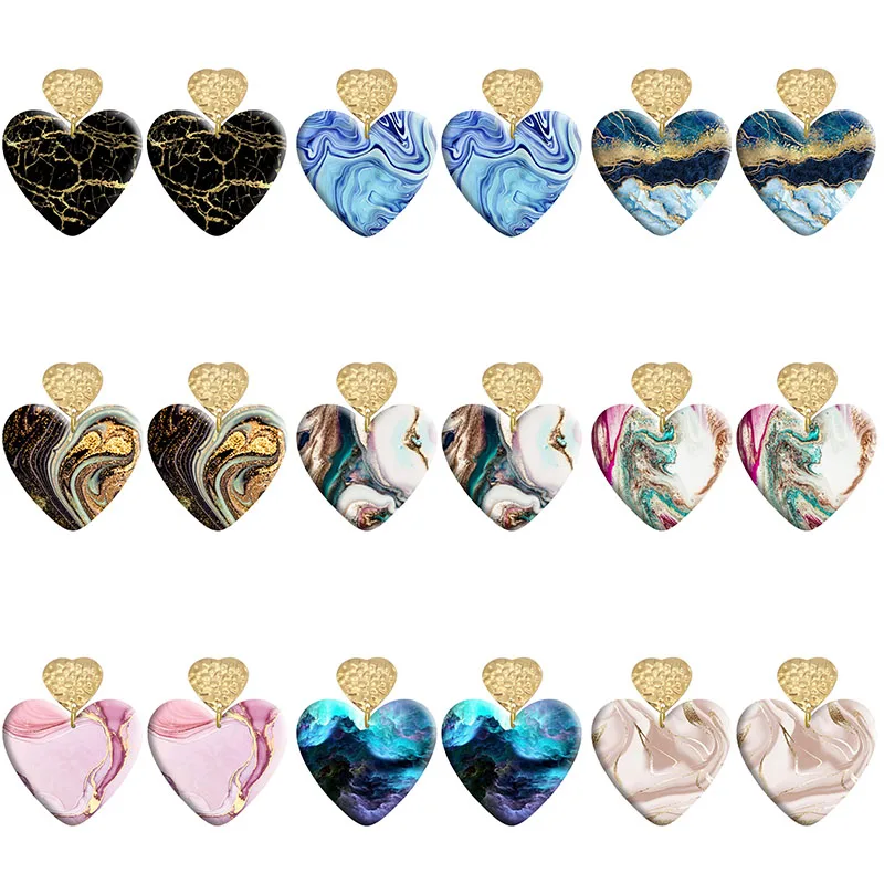 

Golden Line Colorful Acrylic Heart Hook Earrings For Women Piercing Ear Drop Dangle Jewelry R1290