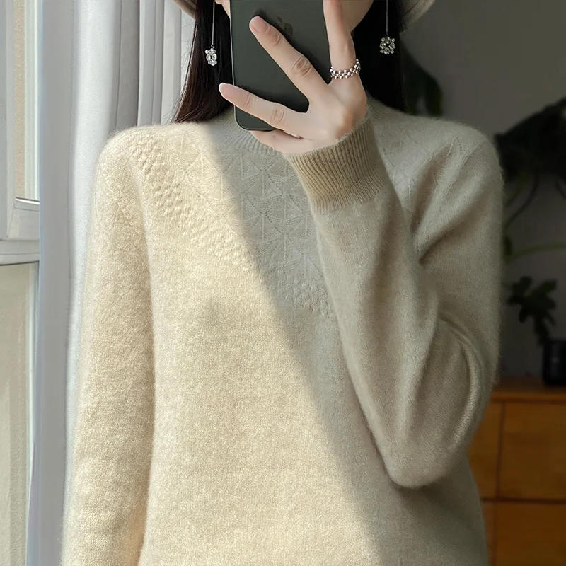 

Женский шерстяной свитер, однотонный вязаный свитер в рубчик, 100% шерсти