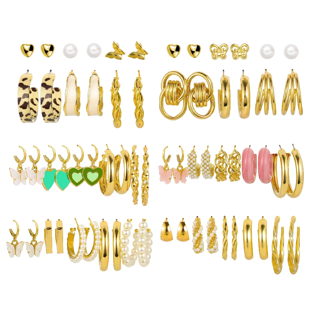 

Vintage Pearl Earrings Set For Women Trendy Gold Color Geometric Stud Earrings Butterfly Dangle Earring Heart Minimalist Jewelry