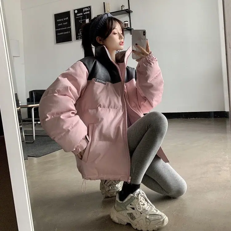Down Jacket Women PU Leather Cotton Coats Winter Parkas Down Jacket Female Winter 2022 Puffer Jacket Korean Coats Woman Winter