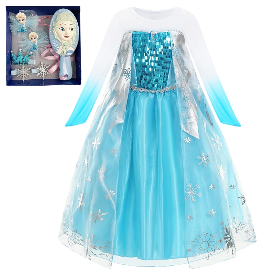 Disney Elsa Princess Dress White Costume For Girls Frozen 2 Snowflake Dresses Snow Queen Costume Cosplay Princess Girls Clothes