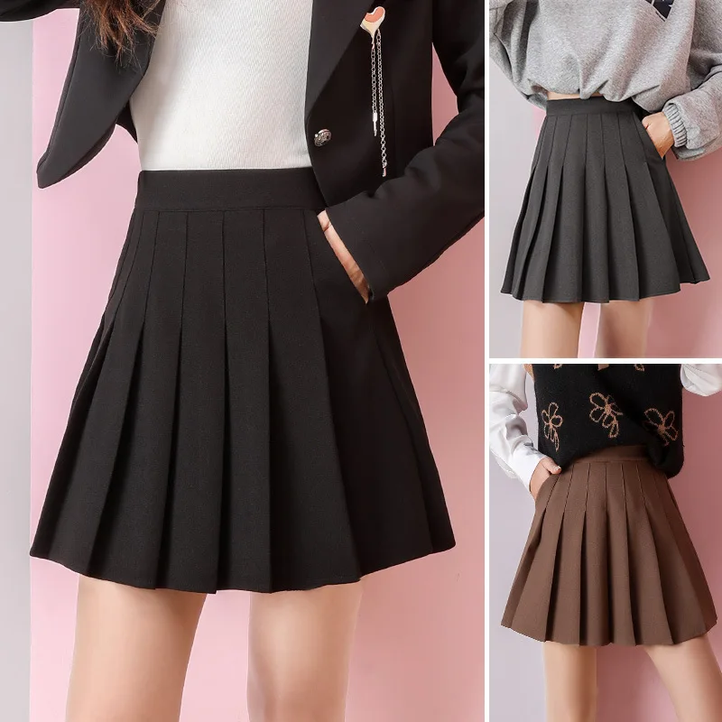 

Women Skirt with Pockets Elastic Faldas Ladies Midi Skirts Brand High Waist Preppy Style Girl Mini Short Skirts Saia Feminina