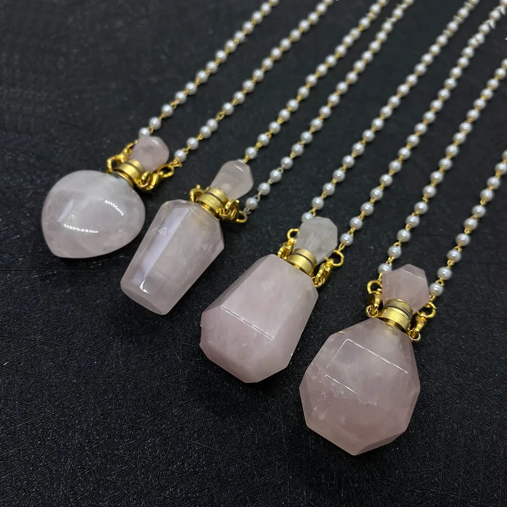

Charming Lady Perfume Bottle Love Pendant Natural Stone Powder Crystal Aromatherapy Bottle Necklace Handmade DIY Necklace Gift
