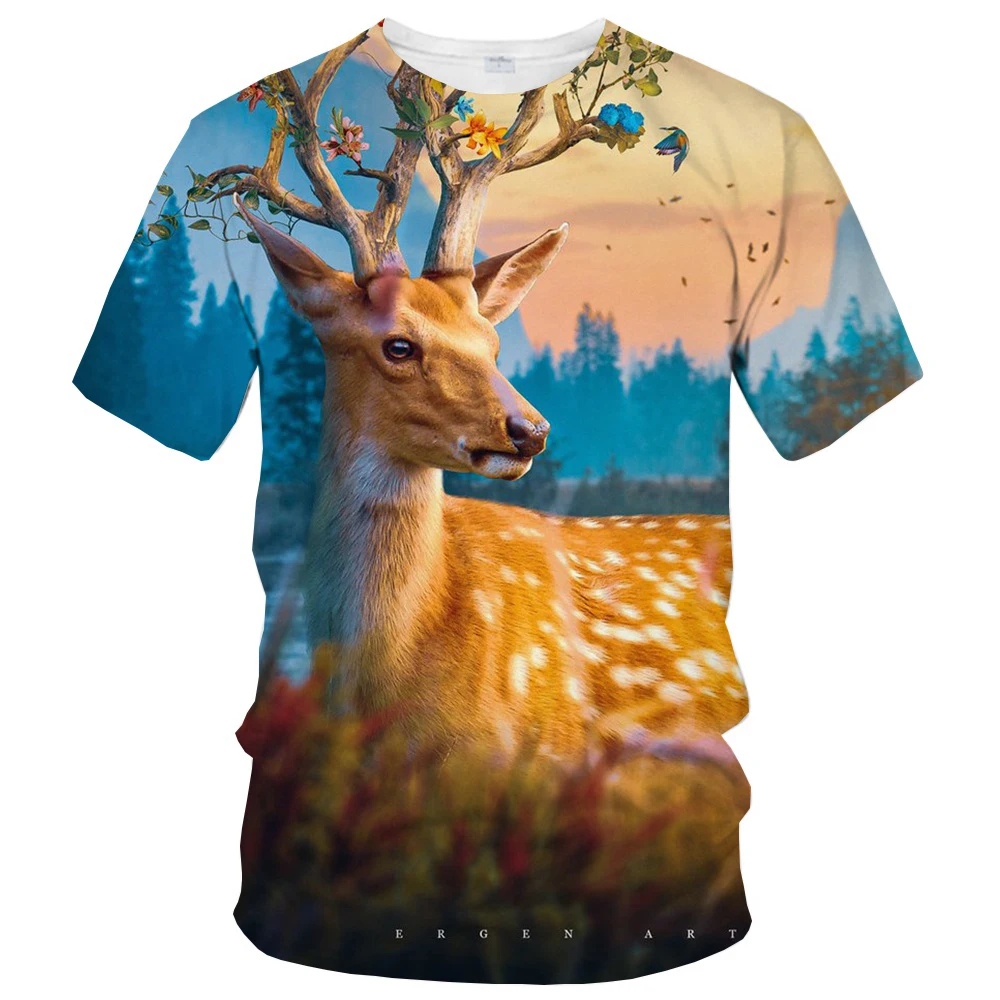 

New Summer Deer Men's/women's Fashion Slim T-shirt 3D Printing T-shirt Short-sleeved T-shirt Casual Round Neck Top