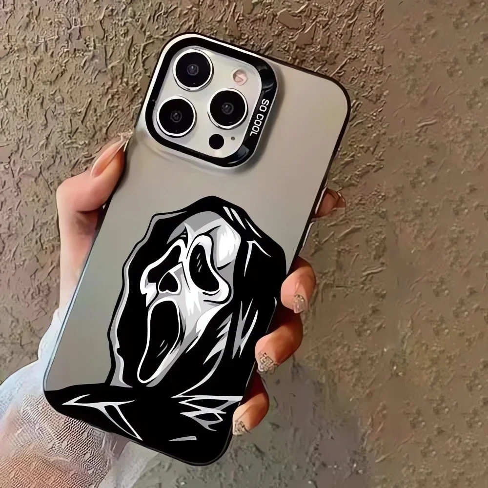 Чехол с лицом призрака на Хэллоуин айфон 15 16 14 Plus 13 12 11 Pro XR Xs Max 8 Ужас скелет череп