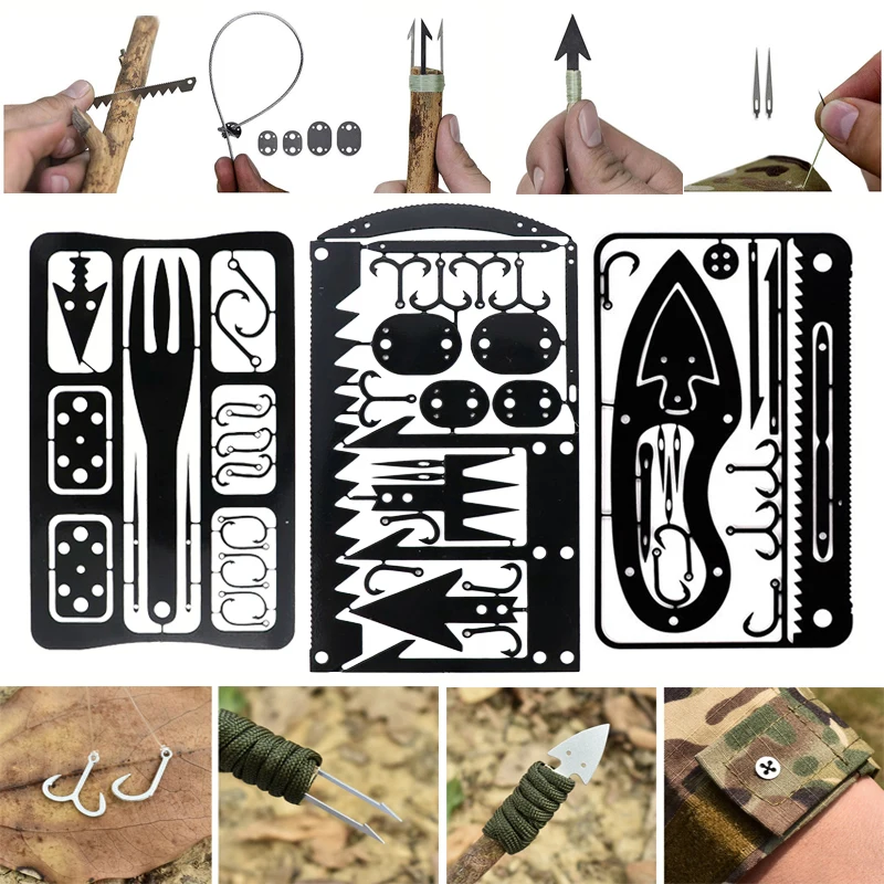 

1PC Outdoor EDC Stainless Steel Fishing Hook Card Portable Fishing Hunting Multifunction Tool Card EDC Camping Survival Card