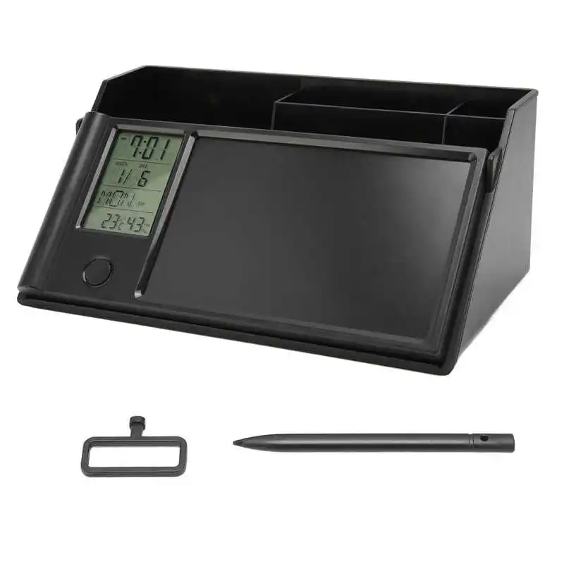 

Desk Holder with Clock Multifunctional Desk Organizer Pencil Storage with LCD Writing Pad for Home Office School for Note Papers