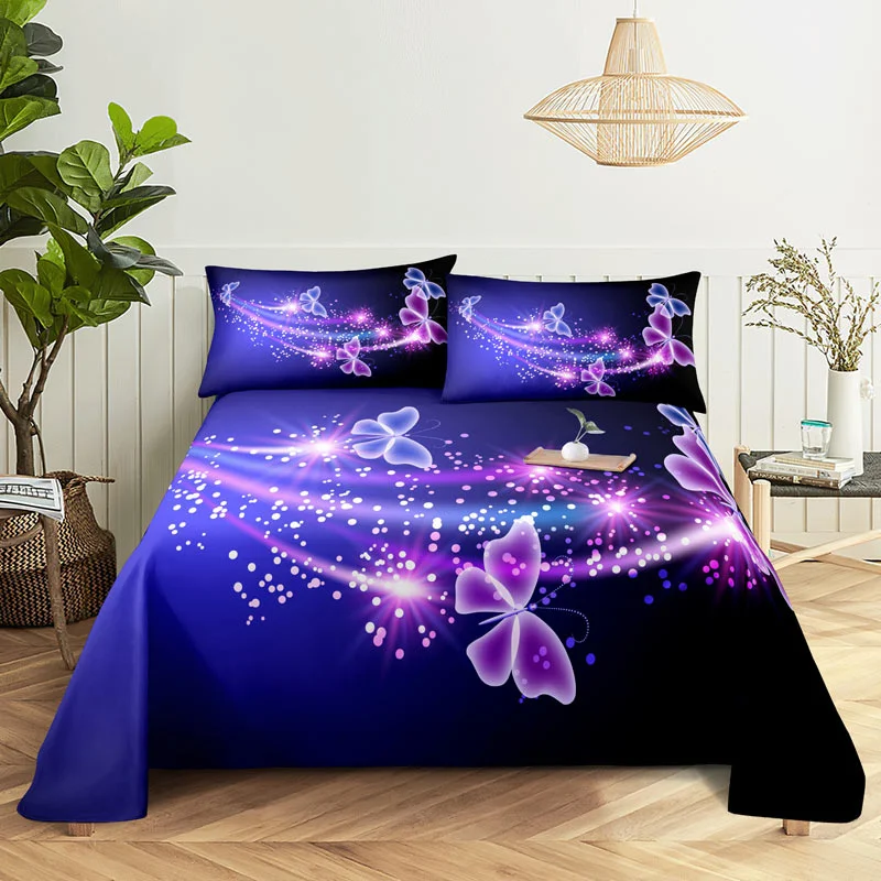 

Purple Bedding Set Bed Sheet Linens Pillow Case Queen King Size Lanvender Butteryfly for Bedroom Soft Twin Full Single Double