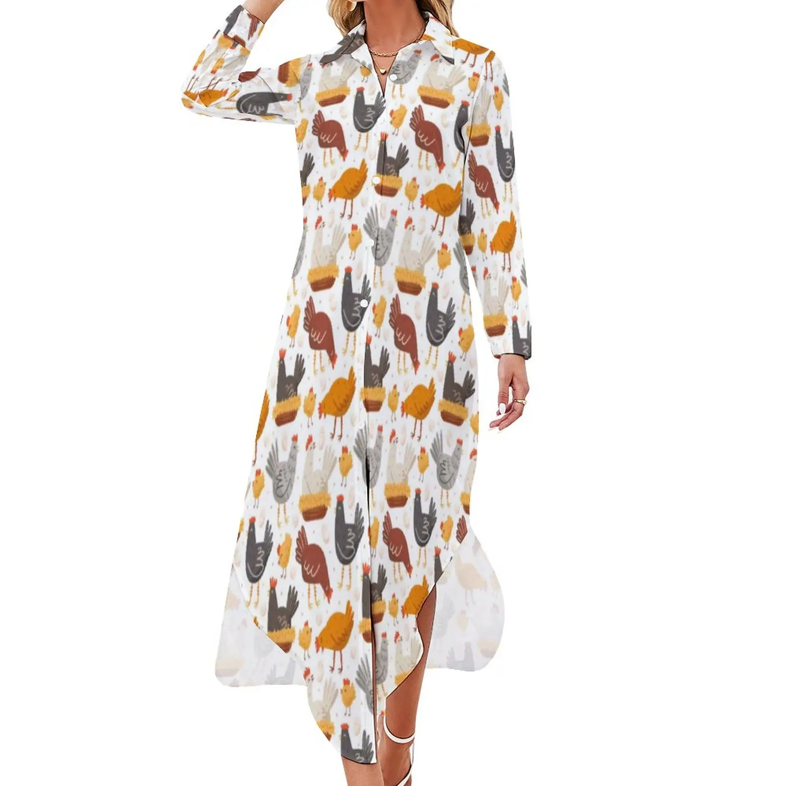 

Funny Chicken Print Chiffon Dress Sexy V Neck Easter Egg Cute Dresses Women Simple Casual Dress Summer Oversized Vestido Gift