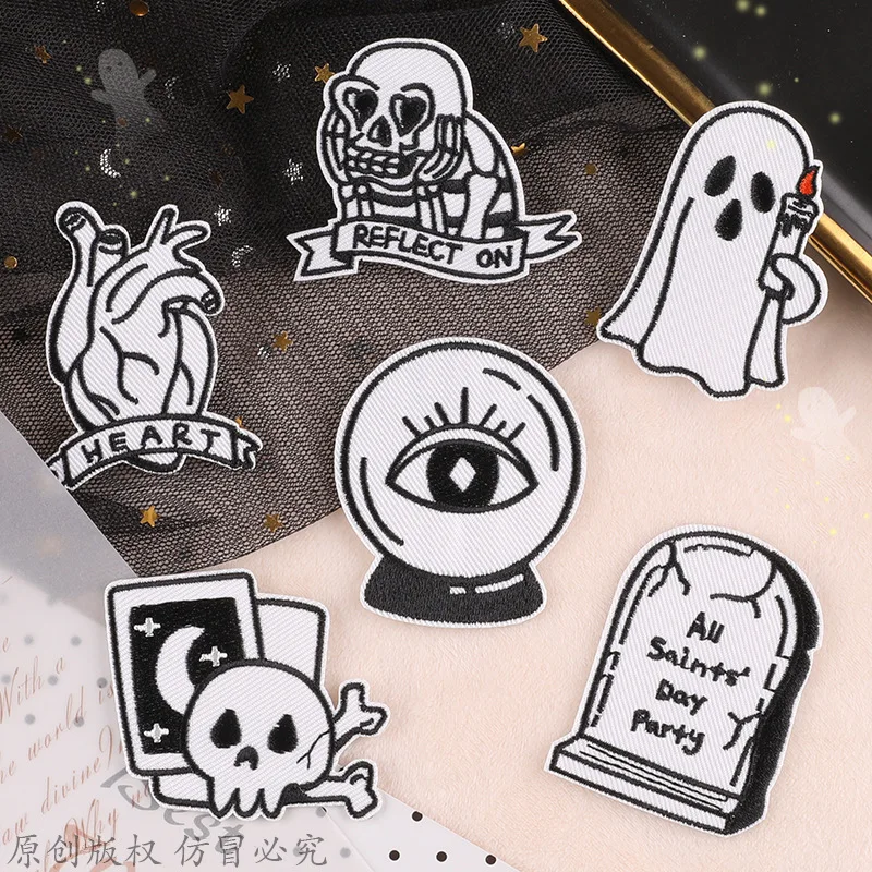 Нашивка со скелетом и призраком для одежды, вышитые нашивки на одежду, термоклейкая нашивка «сделай сам», аппликация