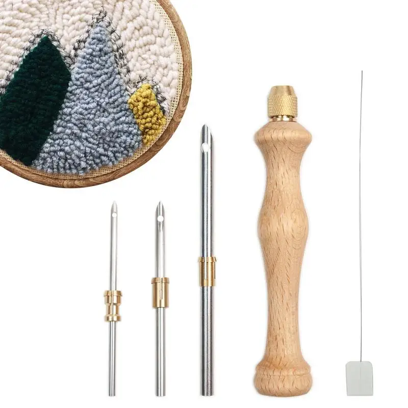 Embroidery Punch Needle Set Wooden Adjustable Punch Needle Cross Embroidery Pens For Handmade DIY Craft Sewing Poke Needle