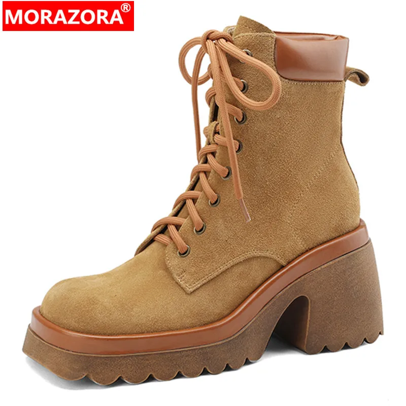 

Женские замшевые ботильоны MORAZORA, черные замшевые ботильоны на платформе и толстом высоком каблуке, новинка зимнего сезона 2023