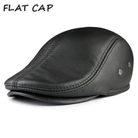 flat cap mens beret hats real leather peaked cap brown earflaps warm autumn winter male gatsby warm driver ivy hat newsboy