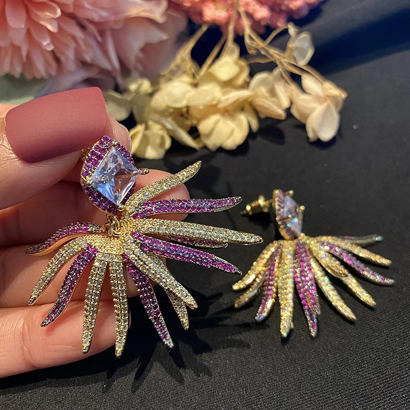 

Brilliant Fireworks Earrings Women Double-layer Micro-inlaid Zircon Earrings with Novel Personality Jewelry for Women