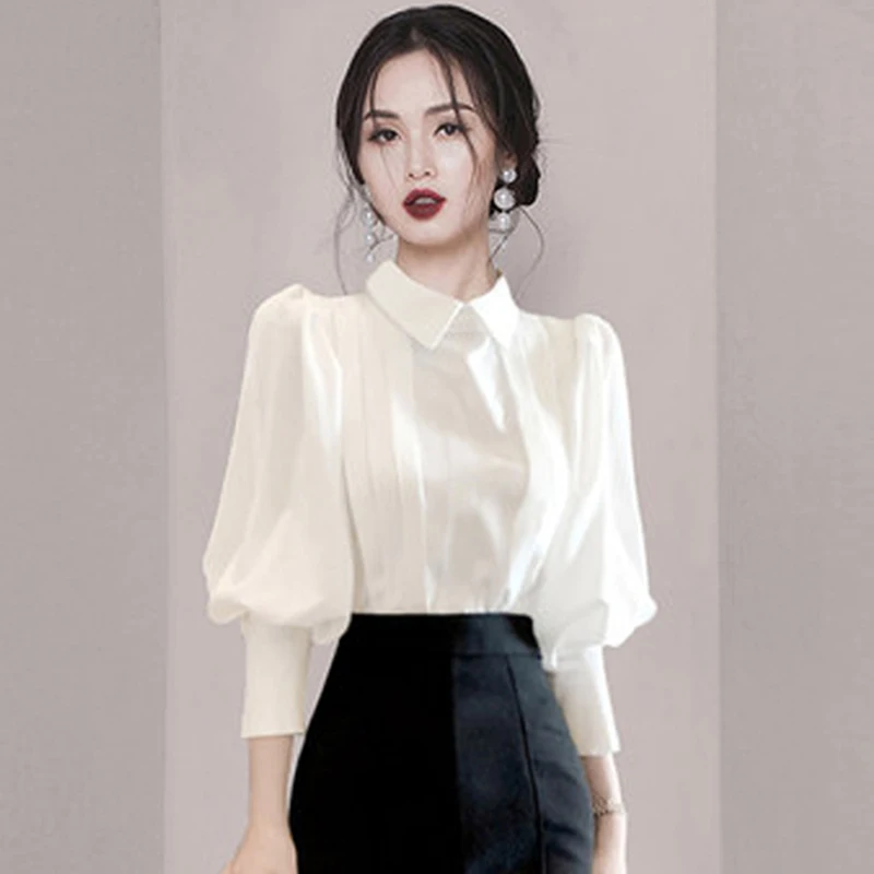 

Blouse Women Spring 2022 New Fashion Long Sleeve Puff Sleeve Turn-down Collar Blusas Womens Tops And Blouses Dropshipping