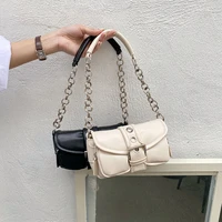 mini retro women handbag hobos ring chain underarm bag new trendy pu leather female one shoulder small bag 2022