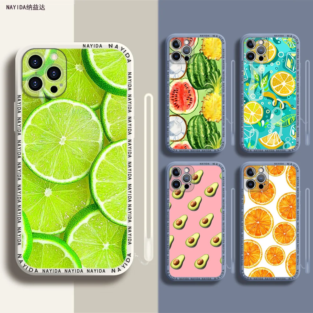 

Phone Case For iPhone 14 13 11 12 Mini Pro Max XS XR X Soft Silicone TPU Cover Summer Fruit Pineapple Watermelon Lemon